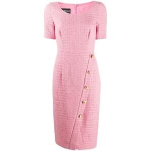 NWT Boutique Moschino $795 Fitted Pink Tweed Button Detail Sheath Dress SZ 8